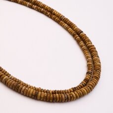 Paveikslinis jaspis, natūralus, AB kokybė, abacus rondelės forma, ruda spalva, 37-39 cm/gija, 7x5 mm