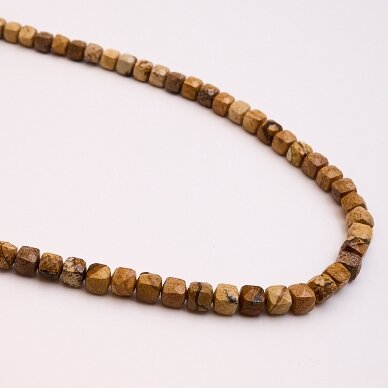 Picture Jasper, natural, AB quality, faceted, cube shape, 39-40 cm/strand, 6 mm Picture Jasper, natural, AB quality, faceted, cube shape, 39-40 cm/strand, 6 mm