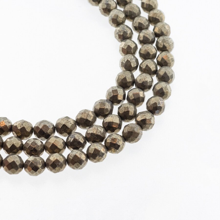 Pyrite, Natural, AB Grade, Faceted Round Bead, Khaki Gold, 37-39 cm/strand, 4, 6, 8, 10 mm Pyrite, Natural, AB Grade, Faceted Round Bead, Khaki Gold, 37-39 cm/strand, 4, 6, 8, 10 mm
