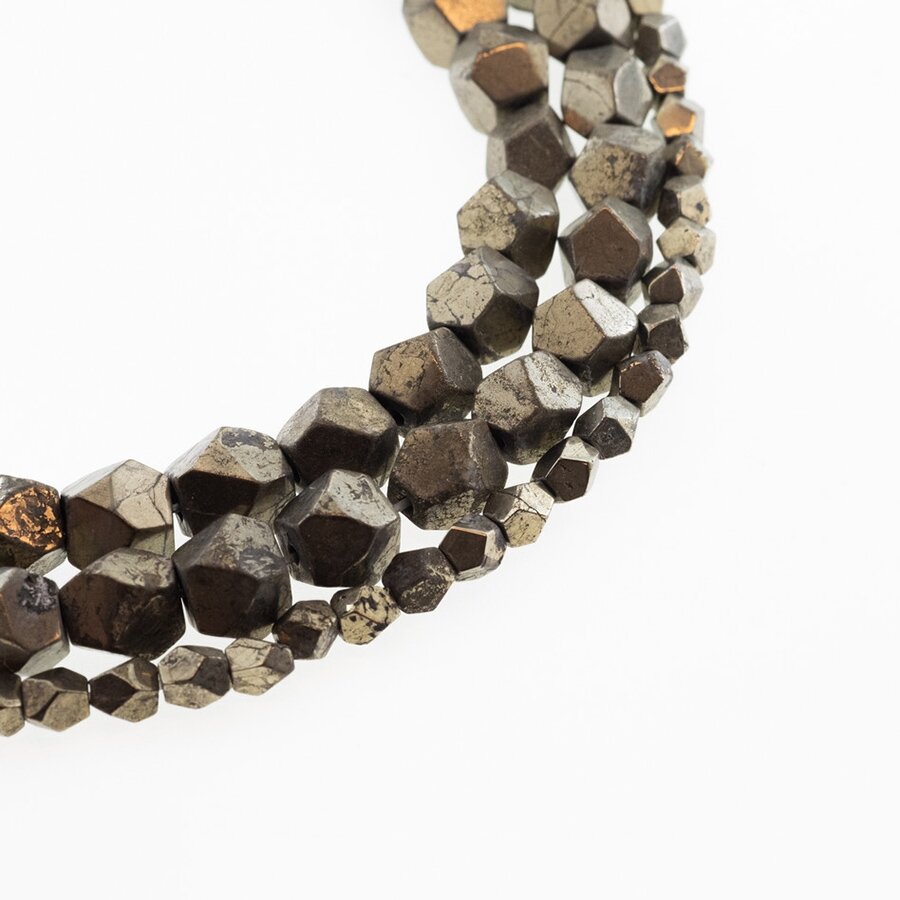 Pyrite, Natural, AB Grade, Polygon Bead, Khaki Gold, 37-39 cm/strand, about 4x4x4, 6x7x6-8x8x7 mm Pyrite, Natural, AB Grade, Polygon Bead, Khaki Gold, 37-39 cm/strand, about 4x4x4, 6x7x6-8x8x7 mm