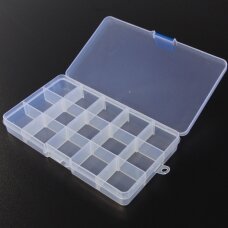 Plastic box with compartments, 17x10x2 cm size, 15 compartments