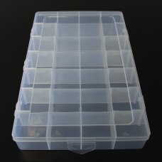 Plastic box with compartments, 34.5x21.5x4.5 cm size, 28 compartments