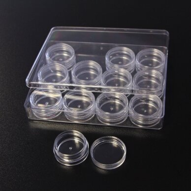 Pudełko plastikowe z okrągłymi zakrętkami, rozmiar 19.5x9.5x1.9 cm, 12 przegródek
