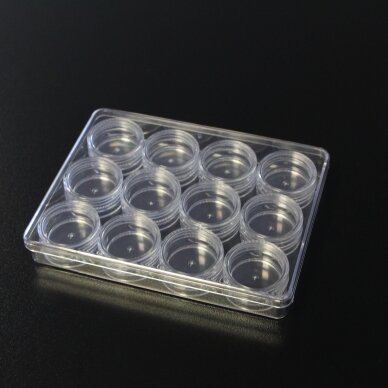 Pudełko plastikowe z okrągłymi zakrętkami, rozmiar 19.5x9.5x1.9 cm, 12 przegródek