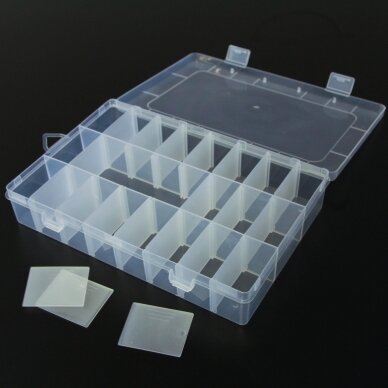 Plastikowe pudełko z przegródkami, rozmiar 19x12.5x3.5 cm, 24 przegródki