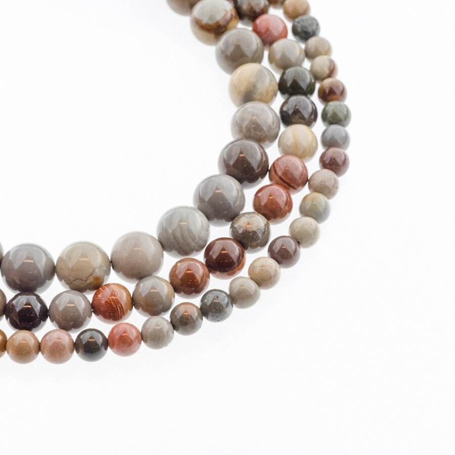 Polychrome Jasper/American Picture Jasper, Natural, Round Bead, Multicolor, 37-39 cm/strand, 4, 6, 8, 10, 12 mm