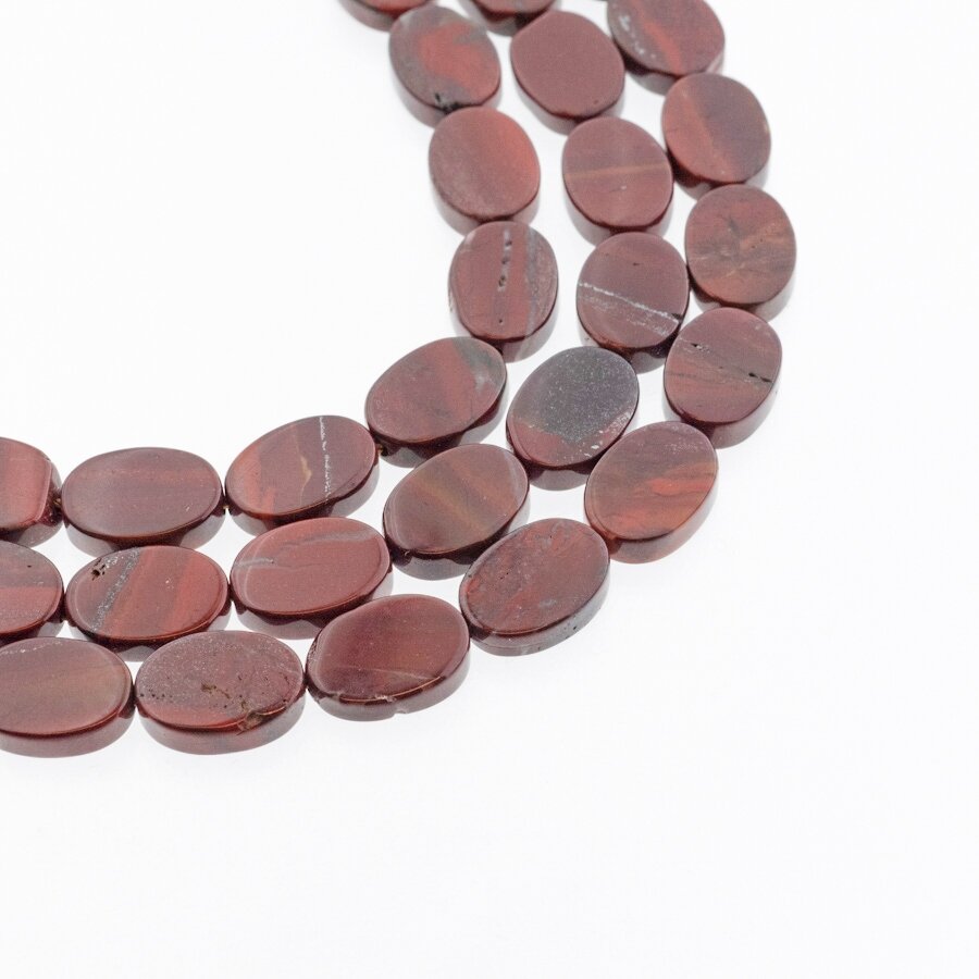Red Rainbow Jasper, Natural, AB Grade, Flat Oval Bead, 37-39 cm/strand, 10x15 mm