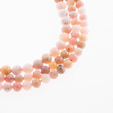 Rožinis opalas, natūralus, B kokybė, briaunuotas, apvali forma, 37-39 cm/gija, 5, 6, 10 mm