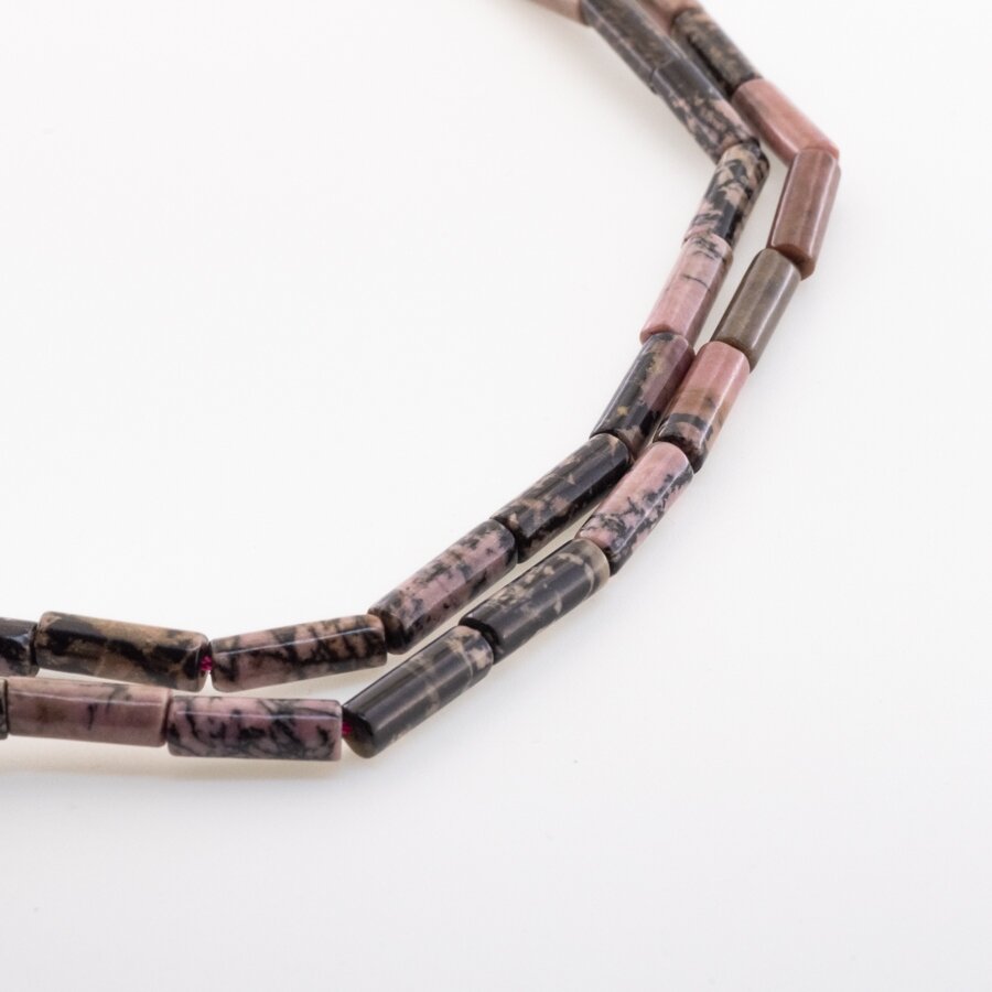 Rhodonite, Natural, B Grade, Tube Bead, Pink-Black, 37-39 cm/strand, 4x13 mm Rhodonite, Natural, B Grade, Tube Bead, Pink-Black, 37-39 cm/strand, 4x13 mm