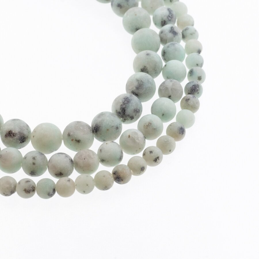 Sesame Jasper/Kiwi Jasper, Natural, AB Grade, Matte Round Bead, Black-spotted Light Blue, 37-39 cm/strand, 4, 6, 8, 10, 12 mm Sesame Jasper/Kiwi Jasper, Natural, AB Grade, Matte Round Bead, Black-spotted Light Blue, 37-39 cm/strand, 4, 6, 8, 10, 12 mm