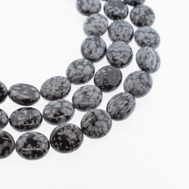 Snaiginis obsidianas, natūralus, AB kokybė, išgaubta ovalo forma, juodai balta spalva, 37-39 cm/gija, 14x16 mm Snaiginis obsidianas, natūralus, AB kokybė, išgaubta ovalo forma, juodai balta spalva, 37-39 cm/gija, 14x16 mm