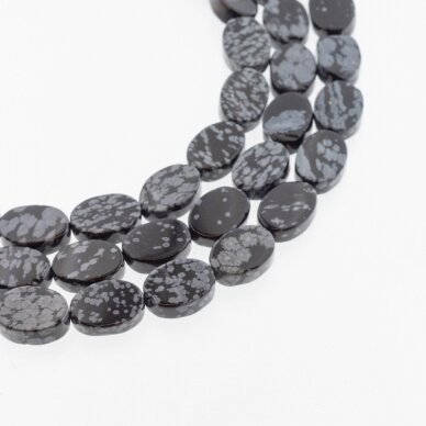 Snaiginis obsidianas, natūralus, AB kokybė, plokščio ovalo forma, juodai balta spalva, 37-39 cm/gija, 10x15 mm Snaiginis obsidianas, natūralus, AB kokybė, plokščio ovalo forma, juodai balta spalva, 37-39 cm/gija, 10x15 mm
