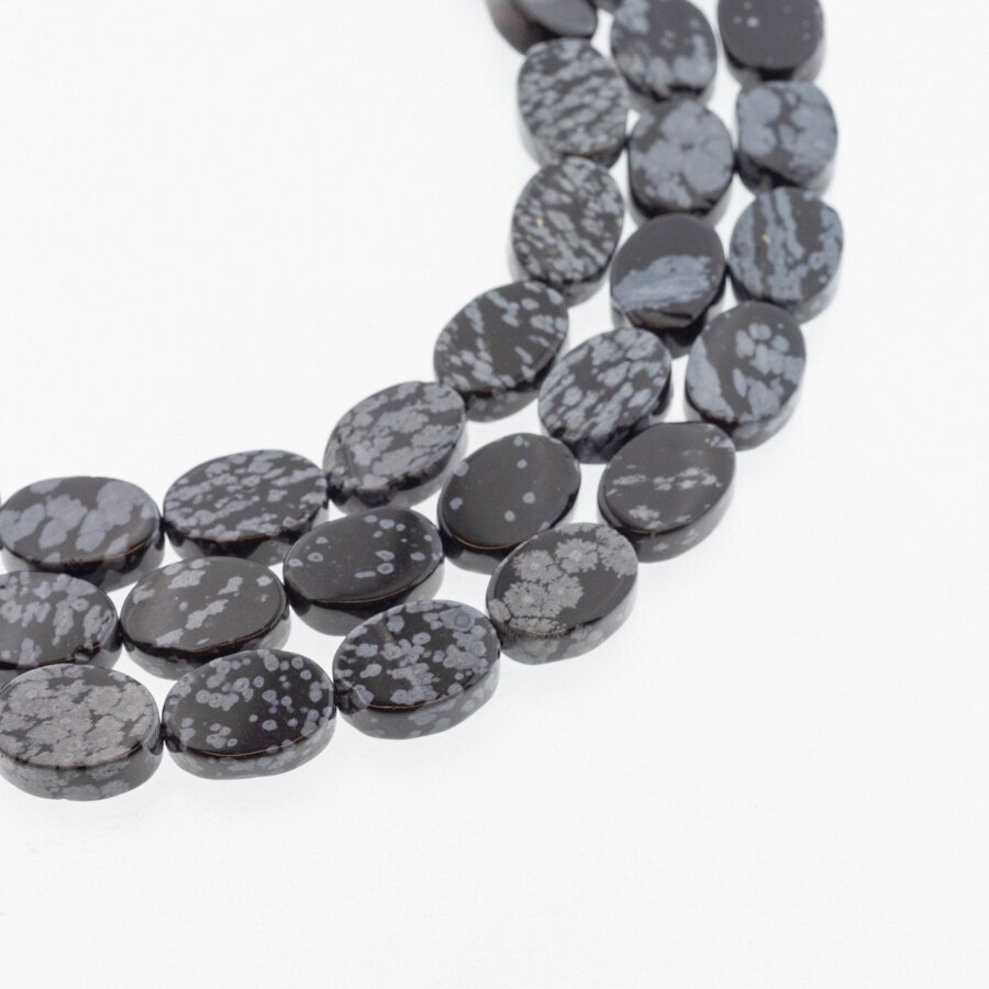 Snowflake Obsidian, Natural, AB Grade, Flat Oval Bead, Black-White, 37-39 cm/strand, 10x15 mm Snowflake Obsidian, Natural, AB Grade, Flat Oval Bead, Black-White, 37-39 cm/strand, 10x15 mm