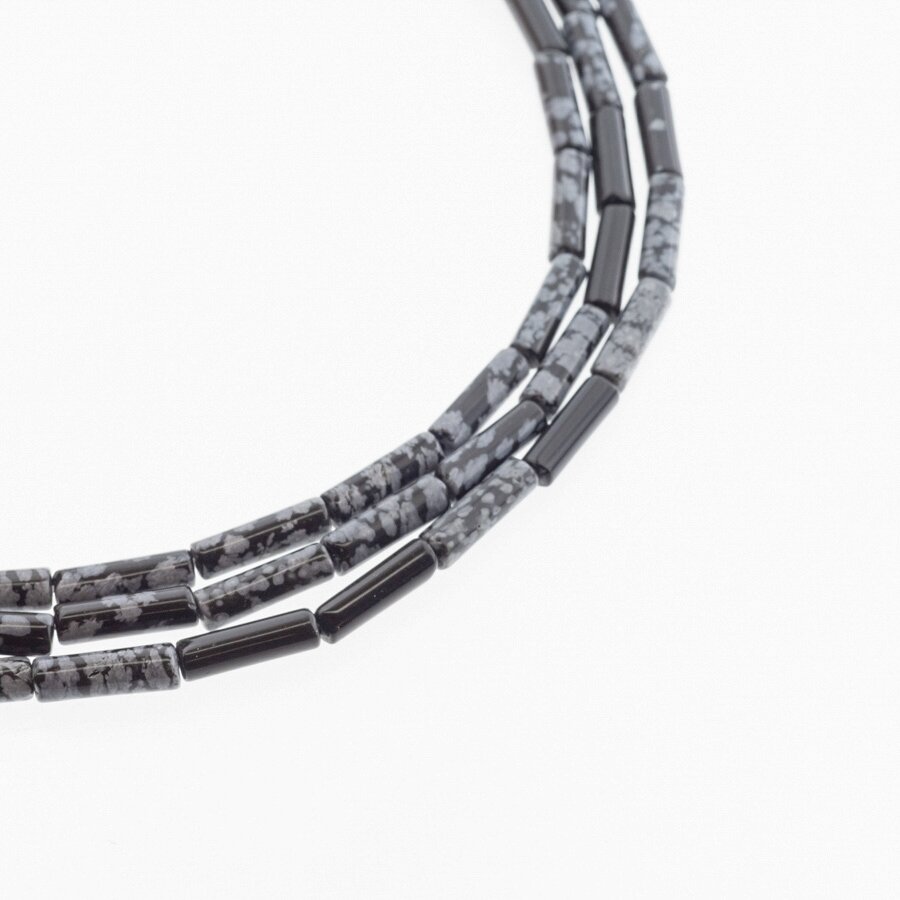 Snowflake Obsidian, Natural, AB Grade, Tube Bead, Black-White, 37-39 cm/strand, 4x13 mm Snowflake Obsidian, Natural, AB Grade, Tube Bead, Black-White, 37-39 cm/strand, 4x13 mm