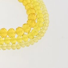 Stikliniai kristalai, briaunuoti, rondelės forma, #020 skaidri ryški geltona spalva, 2x1, 3x2, 4x3, 6x4, 8x6, 10x8, 11x9 mm