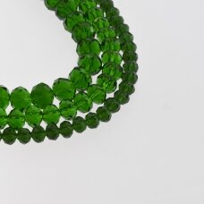 Stikliniai kristalai, briaunuoti, rondelės forma, #025 skaidri smaragdo žalia spalva, 2x1, 3x2, 4x3, 6x4, 8x6, 10x8, 11x9 mm