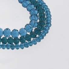 Stikliniai kristalai, briaunuoti, rondelės forma, #028 skaidri mėlynos jūros bangos spalva, 2x1, 3x2, 4x3, 6x4, 8x6, 10x8, 11x9 mm