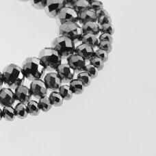 Glass Crystal, Faceted Abacus Rondelle Bead, #044 Opaque Metallic Nickel Grey, 2x1, 3x2, 4x3, 6x4, 8x6, 10x8, 11x9 mm