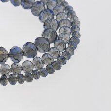 Stikliniai kristalai, briaunuoti, rondelės forma, #054 skaidri pilka spalva, su metaliko mėlynu padengimu, 2x1, 3x2, 4x3, 6x4, 8x6, 10x8, 11x9 mm