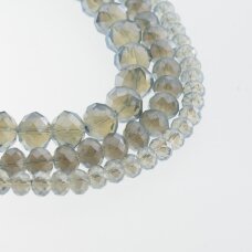Glass Crystal, Faceted Abacus Rondelle Bead, #099 transparent sky blue, with metallic silver half-plating, 2x1, 3x2, 4x3, 6x4, 8x6, 10x8, 11x9 mm
