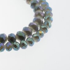 Stikliniai kristalai, briaunuoti, rondelės forma, #110 nepermatoma pilka spalva, su metaliko tamsiai pilku pusiniu padengimu, 2x1, 3x2, 4x3, 6x4, 8x6, 10x8, 11x9 mm