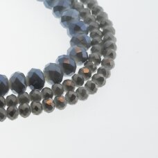 Stikliniai kristalai, briaunuoti, rondelės forma, #112 nepermatoma šviesiai pilka spalva, su metaliko pilku pusiniu padengimu, 2x1, 3x2, 4x3, 6x4, 8x6, 10x8, 11x9 mm