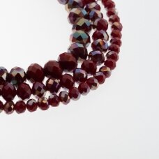 Glass Crystal, Faceted Abacus Rondelle Bead, #131 opaque red, with silver color half-plating, 2x1, 3x2, 4x3, 6x4, 8x6, 10x8, 11x9 mm