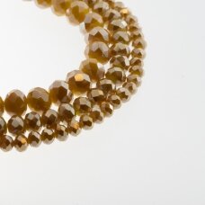 Glass Crystal, Faceted Abacus Rondelle Bead, #134 opaque honey, with metallic brown half-plating, 2x1, 3x2, 4x3, 6x4, 8x6, 10x8, 11x9 mm
