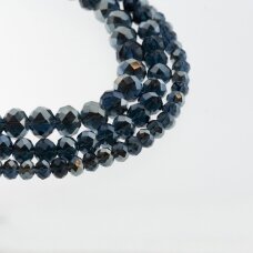 Glass Crystal, Faceted Abacus Rondelle Bead, #148 transparent dark blue, with silver color half-plating, 2x1, 3x2, 4x3, 6x4, 8x6, 10x8, 11x9 mm