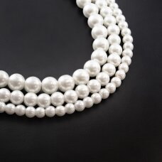 Stiklo perlų imitacija, apvali forma, #05 kreminė spalva, 78-80 cm/gija, 4, 6, 8, 10, 12 mm