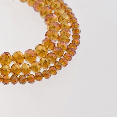Glass Crystal, Faceted Abacus Rondelle Bead, #052 Transparent Amber, AB Effect, 2x1, 3x2, 4x3, 6x4, 8x6, 10x8, 11x9 mm