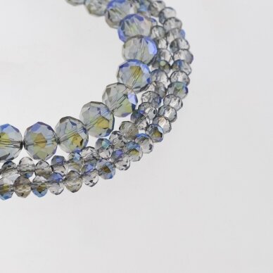 Glass Crystal, Faceted Abacus Rondelle Bead, #056 Transparent Light Grey Plated Metallic Blue and Purple, 2x1, 3x2, 4x3, 6x4, 8x6, 10x8, 11x9 mm