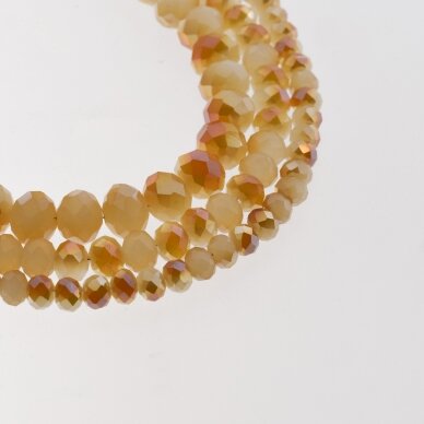 Glass Crystal, Faceted Abacus Rondelle Bead, #062 Opaque Cream Half-plated Orange AB, 2x1, 3x2, 4x3, 6x4, 8x6, 10x8, 11x9 mm