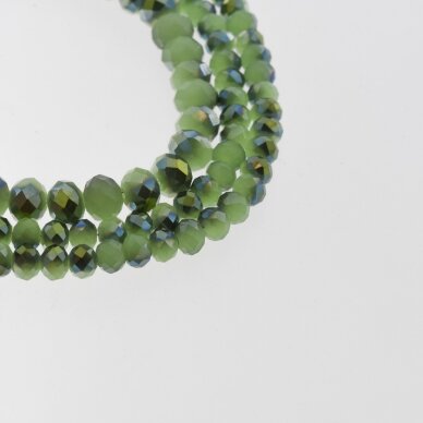 Glass Crystal, Faceted Abacus Rondelle Bead, #063 opaque light green, with metallic gold half-plating, 2x1, 3x2, 4x3, 6x4, 8x6, 10x8, 11x9 mm