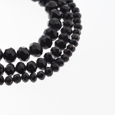 Glass Crystal, Faceted Abacus Rondelle Bead, #073 Opaque Black, 2x1, 3x2, 4x3, 6x4, 8x6, 10x8, 11x9 mm