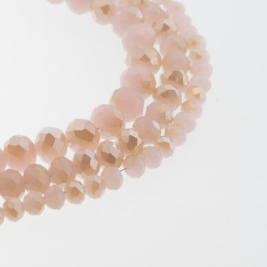 Glass Crystal, Faceted Abacus Rondelle Bead, #095 opaque light pink, with metallic cream half-plating, 2x1, 3x2, 4x3, 6x4, 8x6, 10x8, 11x9 mm