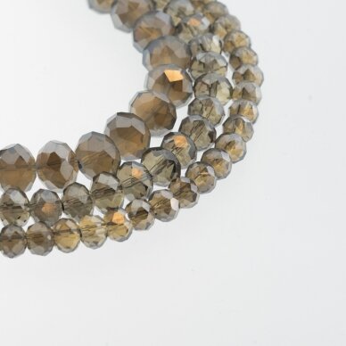 Glass Crystal, Faceted Abacus Rondelle Bead, #106-1 Translucent Grey Plated Metallic Silver, 2x1, 3x2, 4x3, 6x4, 8x6, 10x8, 11x9 mm