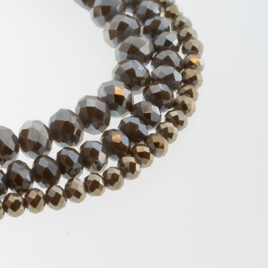 Glass Crystal, Faceted Abacus Rondelle Bead, #121 Opaque Light Greyish Brown Plated Metallic Silver, 2x1, 3x2, 4x3, 6x4, 8x6, 10x8, 11x9 mm