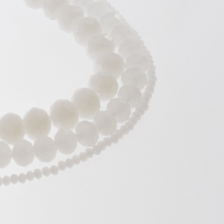 Glass Crystal, Faceted Abacus Rondelle Bead, #037 Opaque Milky White, 2x1, 3x2, 4x3, 6x4, 8x6, 10x8, 11x9 mm Glass Crystal, Faceted Abacus Rondelle Bead, #037 Opaque Milky White, 2x1, 3x2, 4x3, 6x4, 8x6, 10x8, 11x9 mm