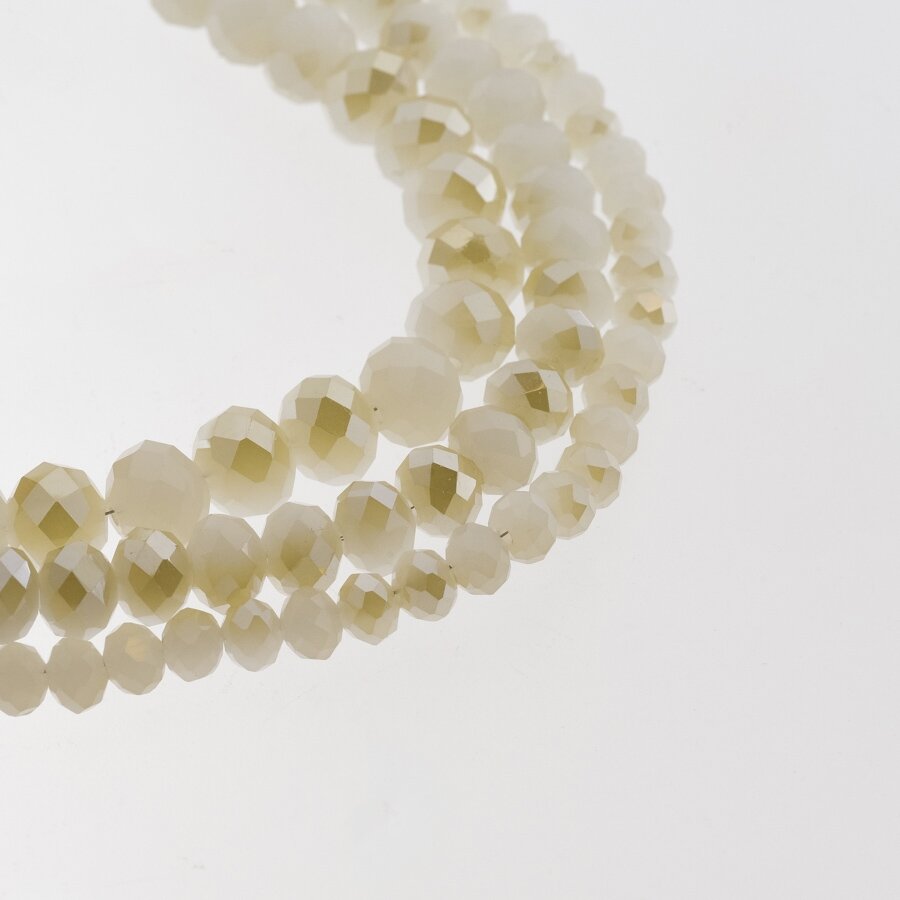 Glass Crystal, Faceted Abacus Rondelle Bead, #061 Opaque White Sand Half-plated Metallic Pale Gold, 2x1, 3x2, 4x3, 6x4, 8x6, 10x8, 11x9 mm Glass Crystal, Faceted Abacus Rondelle Bead, #061 Opaque White Sand Half-plated Metallic Pale Gold, 2x1, 3x2, 4x3, 6x4, 8x6, 10x8, 11x9 mm