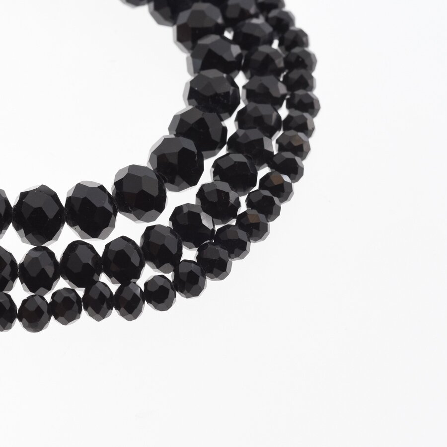 Glass Crystal, Faceted Abacus Rondelle Bead, #073 Opaque Black, 2x1, 3x2, 4x3, 6x4, 8x6, 10x8, 11x9 mm Glass Crystal, Faceted Abacus Rondelle Bead, #073 Opaque Black, 2x1, 3x2, 4x3, 6x4, 8x6, 10x8, 11x9 mm