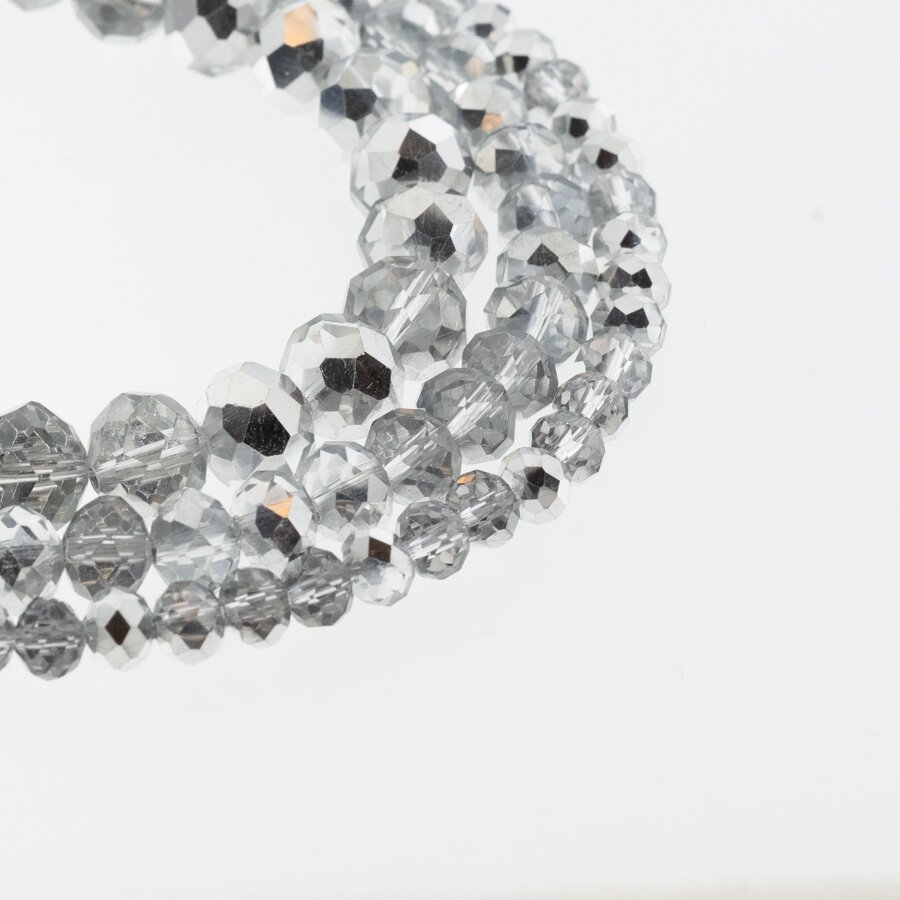 Glass Crystal, Faceted Abacus Rondelle Bead, #083 transparent, with metallic gray half-plating, 2x1, 3x2, 4x3, 6x4, 8x6, 10x8, 11x9 mm Glass Crystal, Faceted Abacus Rondelle Bead, #083 transparent, with metallic gray half-plating, 2x1, 3x2, 4x3, 6x4, 8x6, 10x8, 11x9 mm