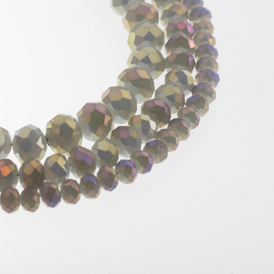 Glass Crystal, Faceted Abacus Rondelle Bead, #130 opaque gray, with AB plating, 2x1, 3x2, 4x3, 6x4, 8x6, 10x8, 11x9 mm Glass Crystal, Faceted Abacus Rondelle Bead, #130 opaque gray, with AB plating, 2x1, 3x2, 4x3, 6x4, 8x6, 10x8, 11x9 mm