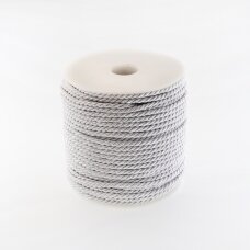 Twisted cord, #047 silver white, about 50-meter/spool, 3 mm
