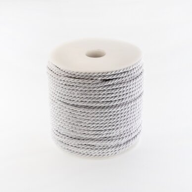 Twisted cord, #047 silver white, about 25-meter/spool, 6 mm