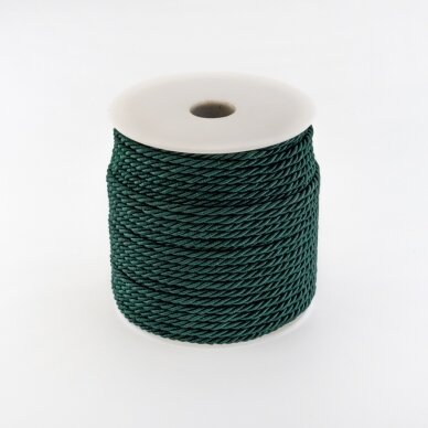 Twisted cord, #142 dark pine green, about 50-meter/spool, 3 mm