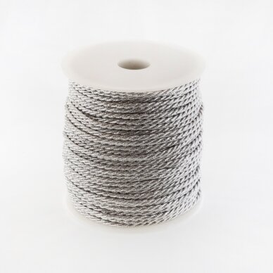 Twisted cord, #183 metallic rhodium grey, about 50-meter/spool, 3 mm