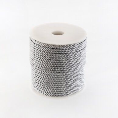 Twisted cord, #187 metallic nickel grey, about 50-meter/spool, 3 mm