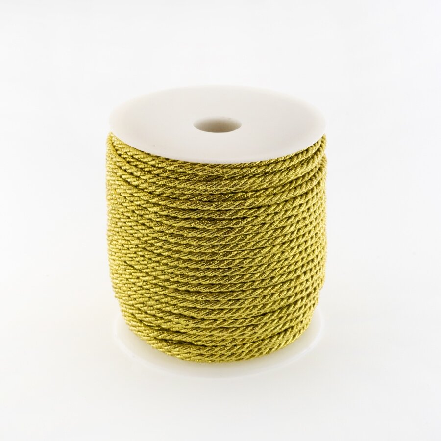 Twisted cord, #013 metallic yellow gold, about 50-meter/spool, 3 mm