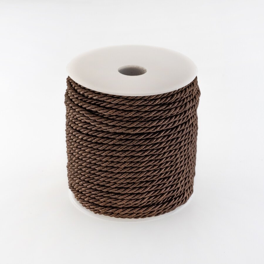Twisted cord, #038 extra dark brown, about 50-meter/spool, 3 mm